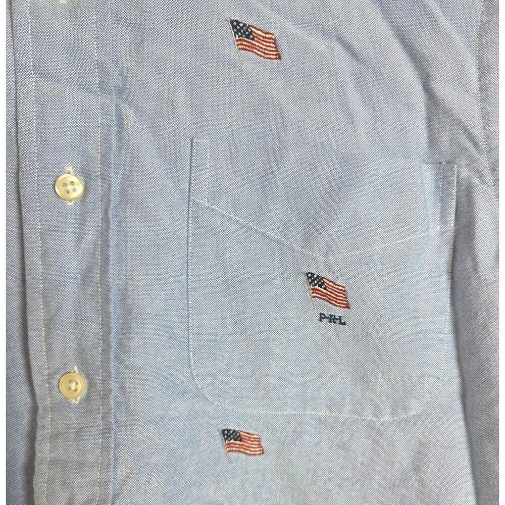 Ralph Lauren Mens Lt Blue St-Sleeve Button-Up Shirt American Flag Embroidery Sm - Picture 7 of 7